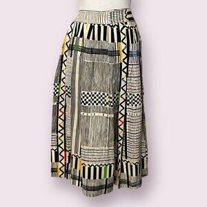 Ann Stevens NY Sz 12 Rayon Graphic Skirt Retro Geometric Print Memphis Style 26"